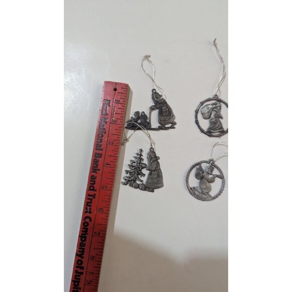 Santas Helpers Pewter Christmas Tree Ornaments Set Of 6 Vintage Holiday Decor - Picture 4 of 4